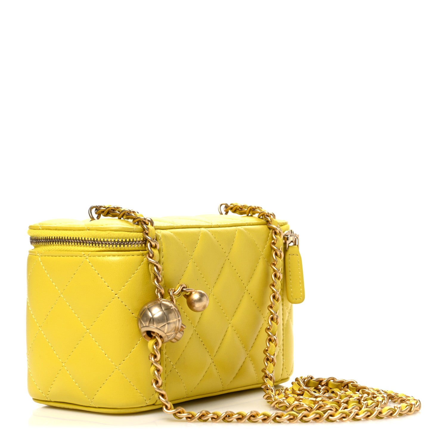 Chanel Lambskin Quilted Small Pearl Crush Vanity Case With Chain Yellow 3 of 10