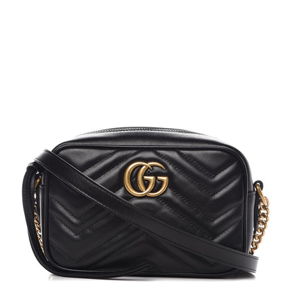 Gucci Calfskin Matelasse Mini GG Marmont Chain Shoulder Bag Black 1 of 7
