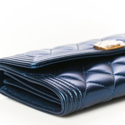 Chanel Metallic Lambskin Quilted Large Boy Gusset Flap Wallet Blue 10 of 19