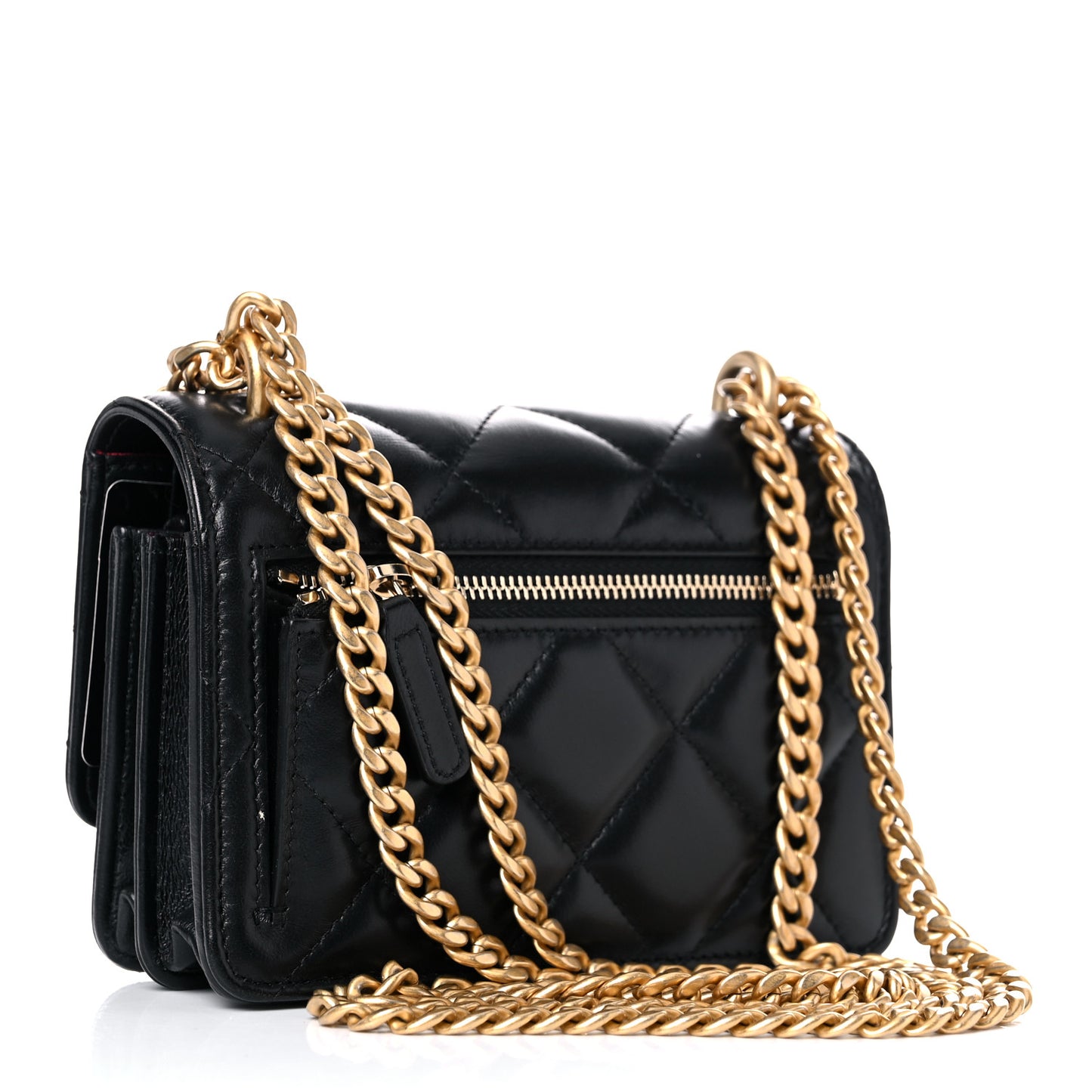 Lambskin Enamel Quilted Pending CC Clutch With Chain Black