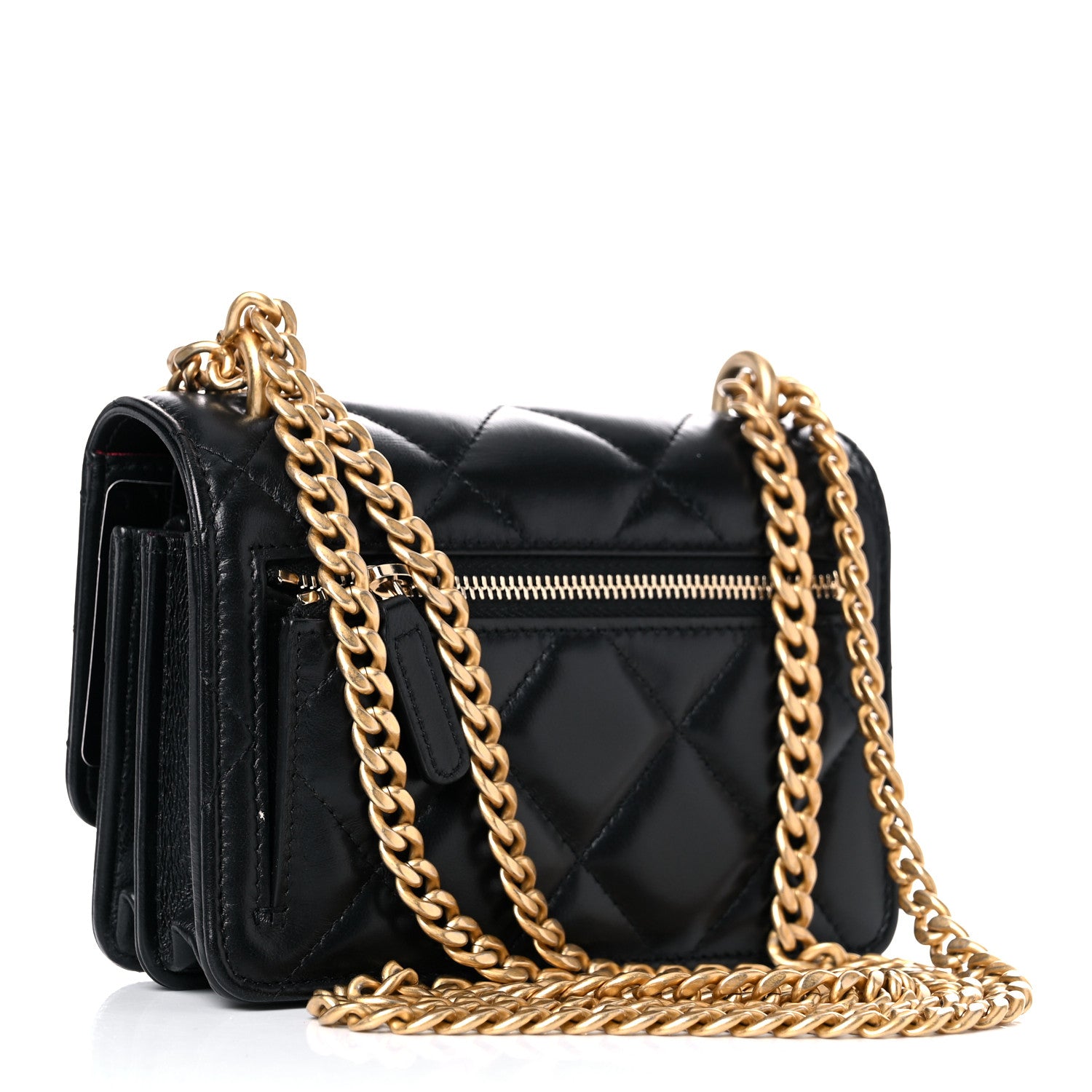 Chanel Lambskin Enamel Quilted Pending CC Clutch With Chain Black 2 of 11