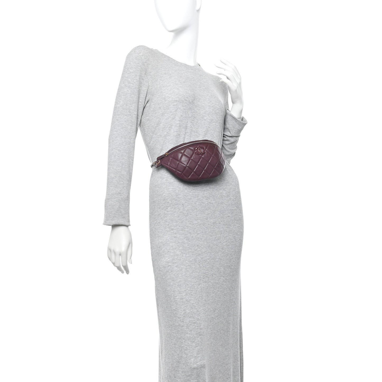 Shiny Lambskin Enamel Quilted CC Slide Waist Bag Fanny Pack  Burgundy