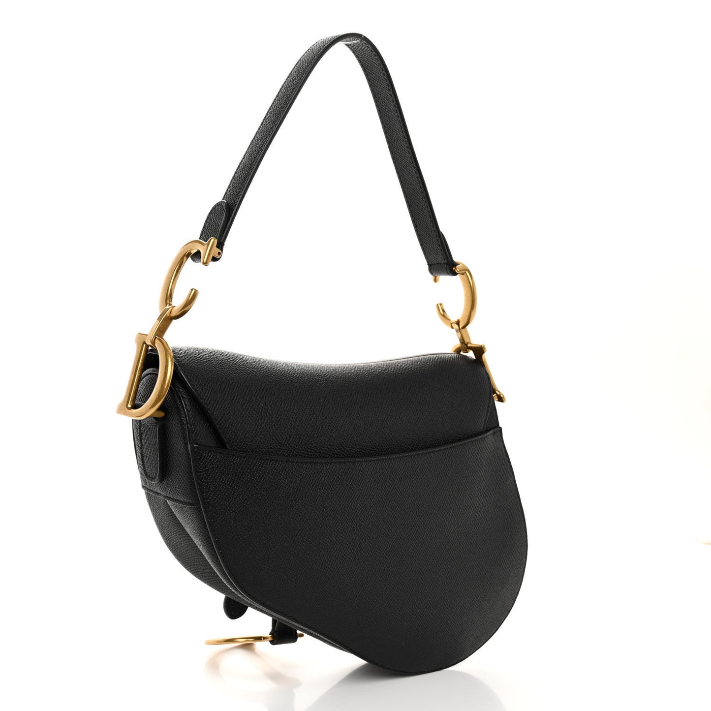 CHRISTIAN DIOR Grained Calfskin Saddle Bag Black