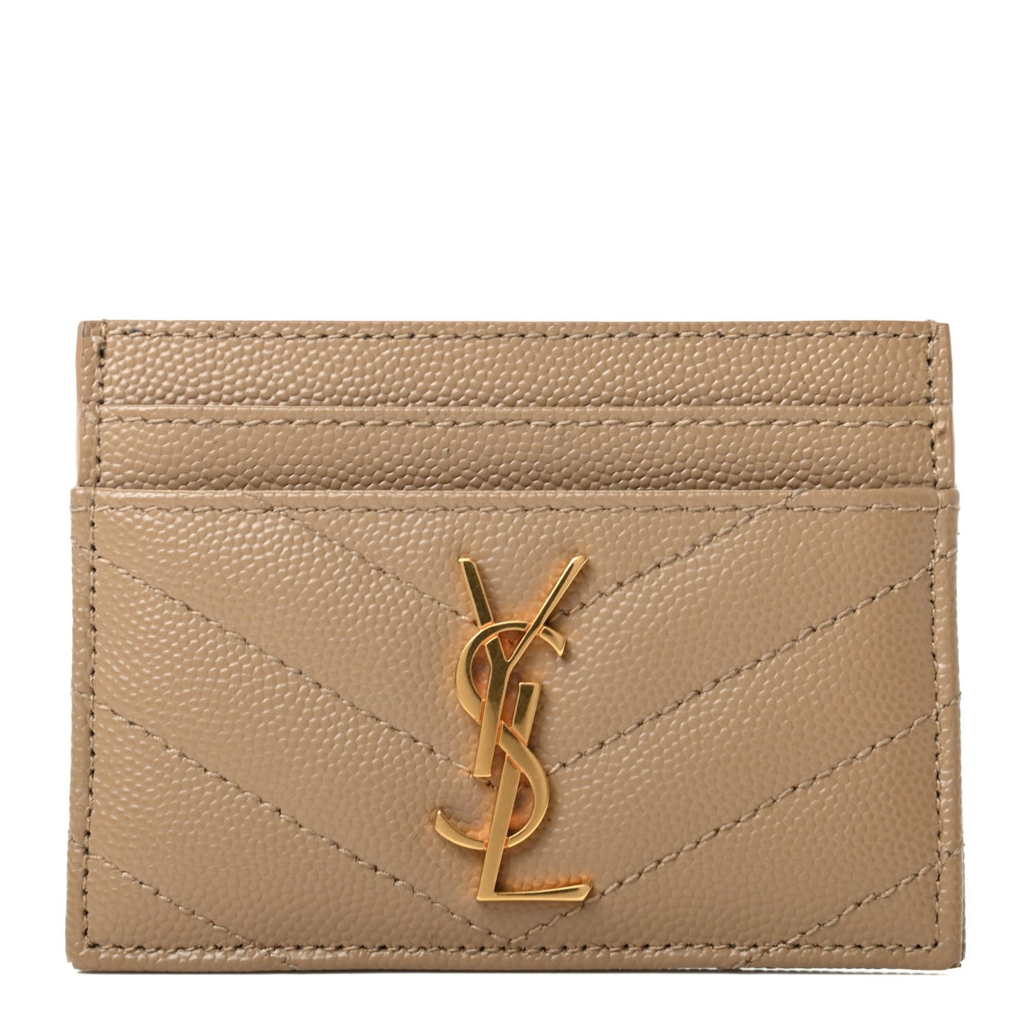 Grain De Poudre Matelasse Chevron Monogram Credit Card Case Dark Latte