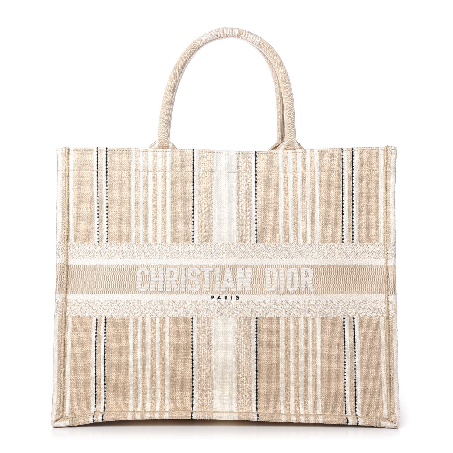 Christian Dior Canvas Embroidered Large Stripes Book Tote Beige 1 of 10