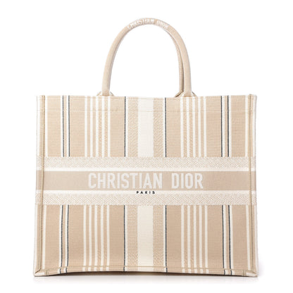 Christian Dior Canvas Embroidered Large Stripes Book Tote Beige 1 of 10