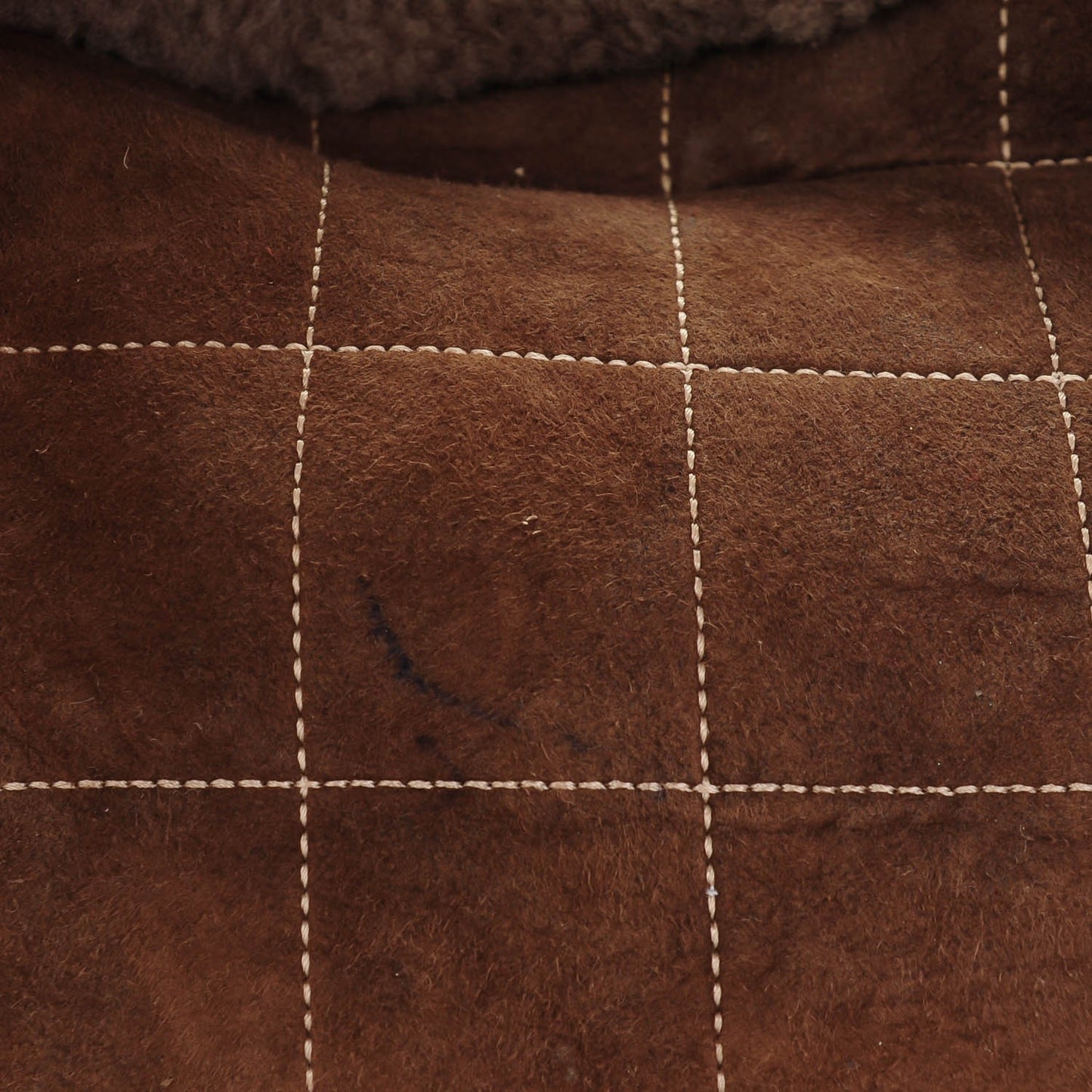 Shearling Suede Stiched CC Tote Dark Brown
