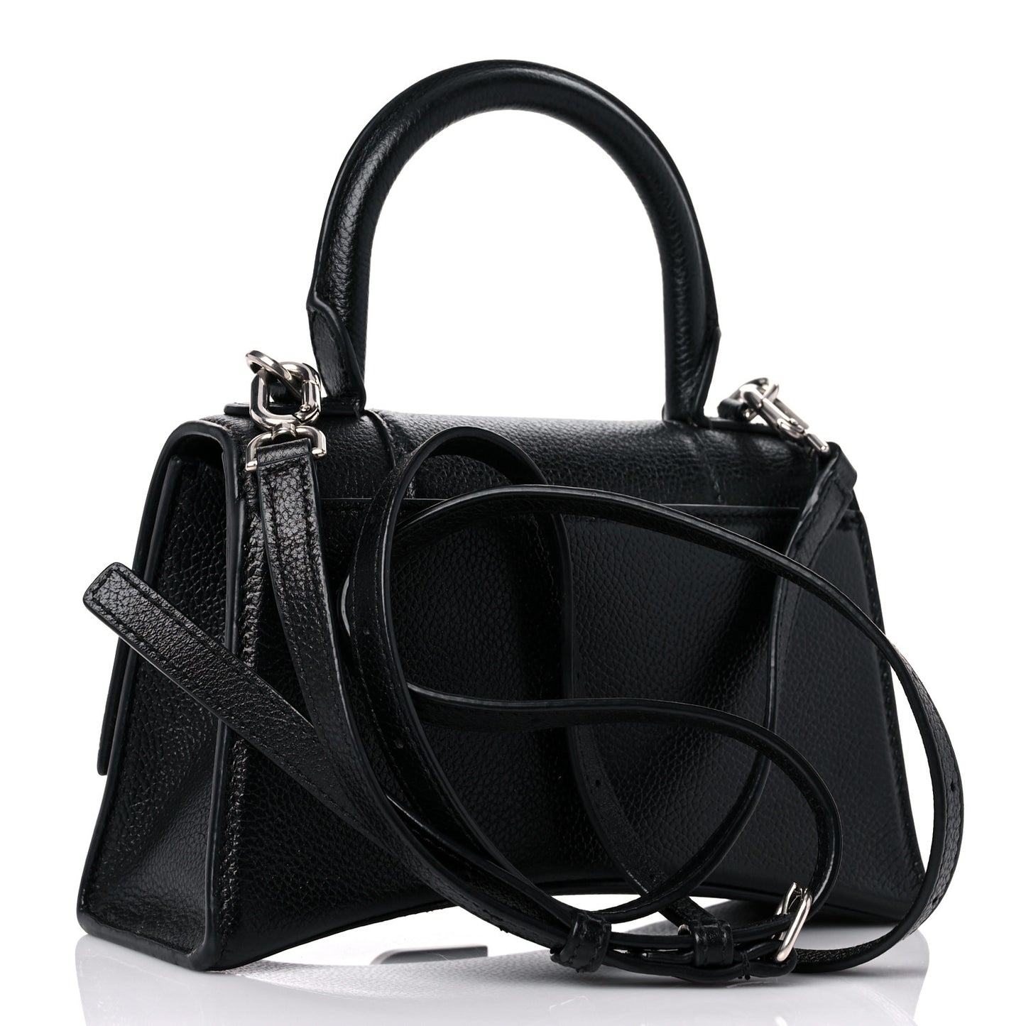 Grained Calfskin Hourglass Top Handle Bag XS Black