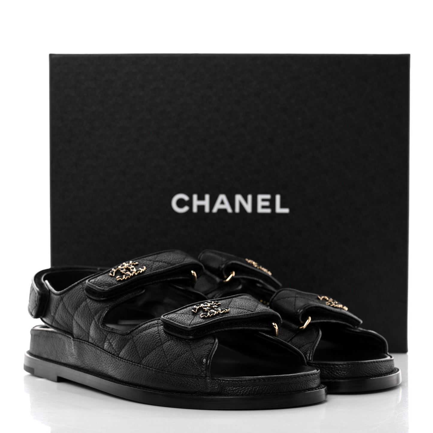 Grained Calfskin Velcro Dad Sandals 39 Black