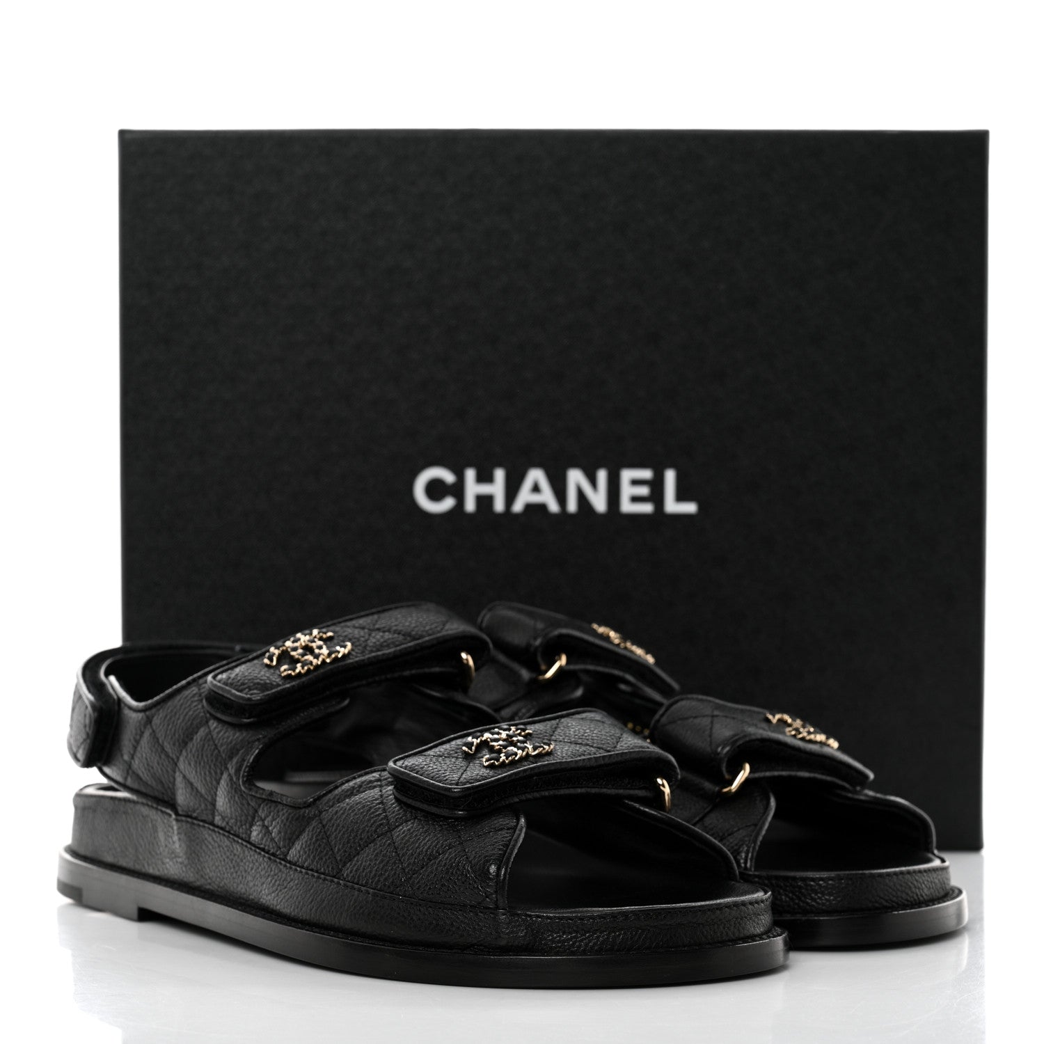 Chanel Grained Calfskin Velcro Dad Sandals 39 Black 9 of 9