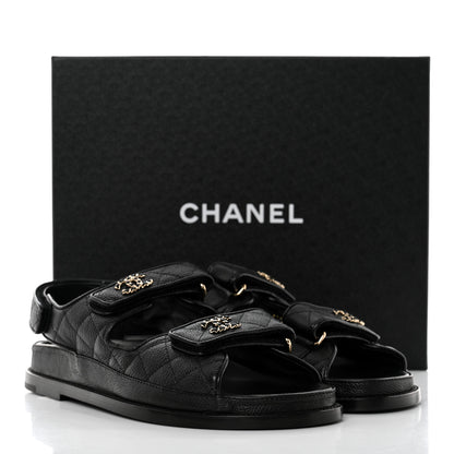 Chanel Grained Calfskin Velcro Dad Sandals 39 Black 9 of 9