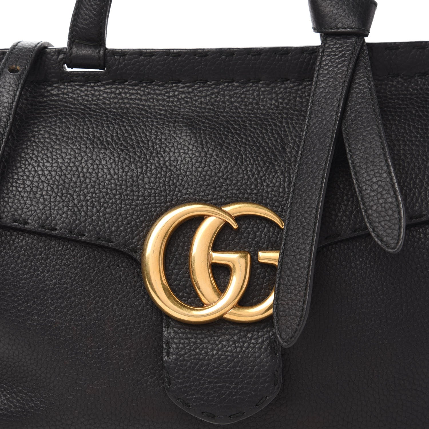 Gucci Calfskin Small GG Marmont Top Handle Bag Black 10 of 11