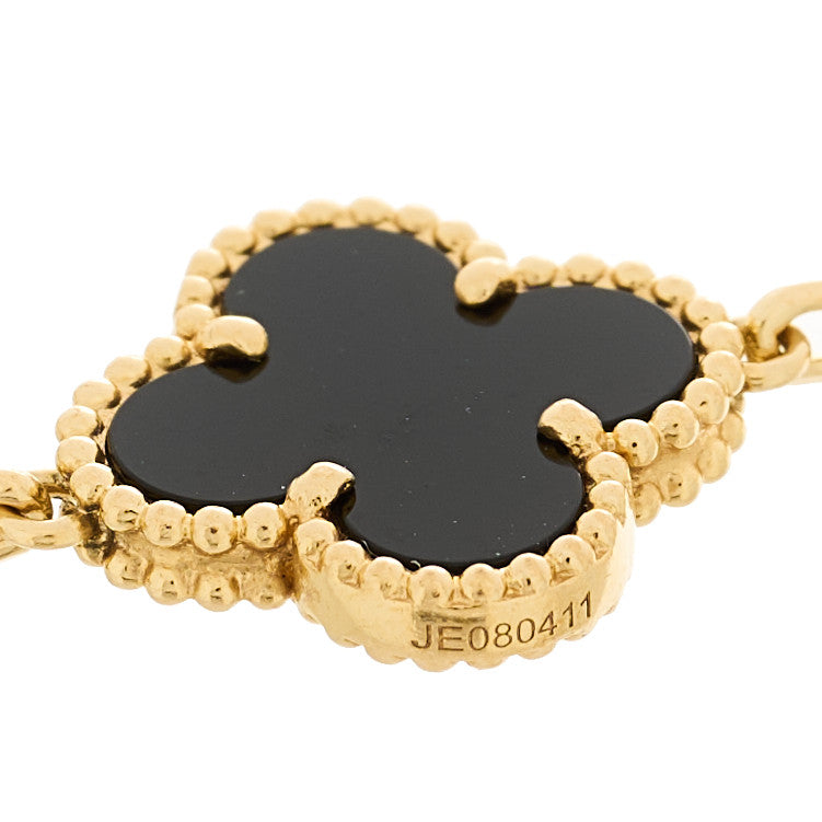 Van Cleef & Arpels 18K Yellow Gold Black Onyx 5 Motifs Vintage Alhambra Bracelet 5 of 5