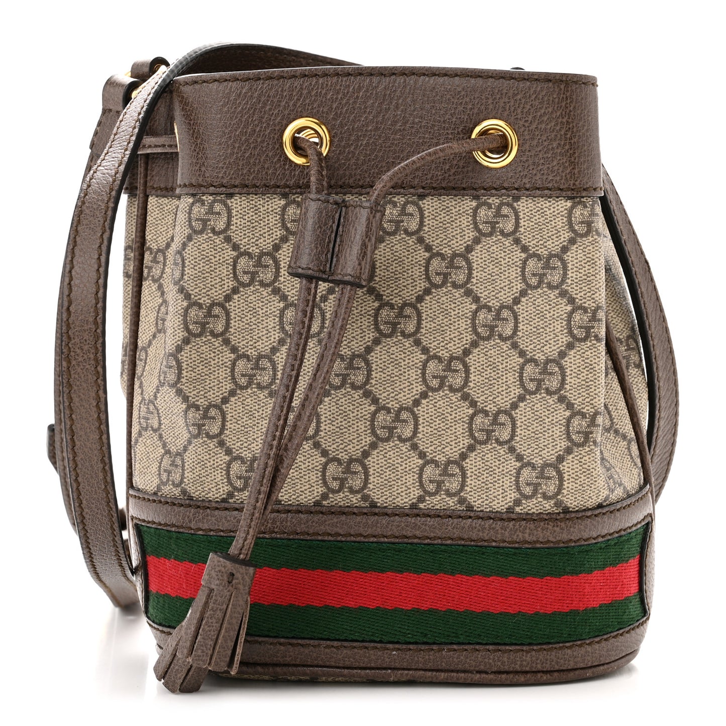 GG Supreme Monogram Web Mini Ophidia Bucket Bag Brown
