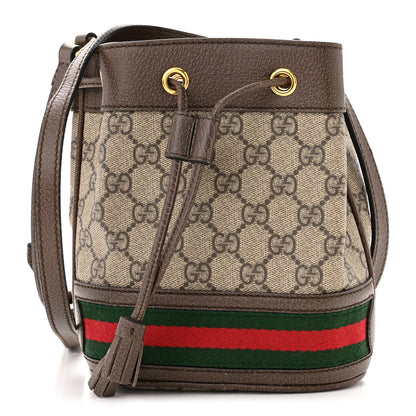 Gucci GG Supreme Monogram Web Mini Ophidia Bucket Bag Brown 1 of 10