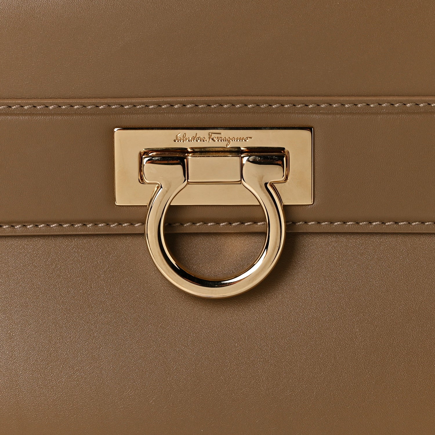 Salvatore Ferragamo Calfskin Sofia Gancini Satchel Brown 7 of 11