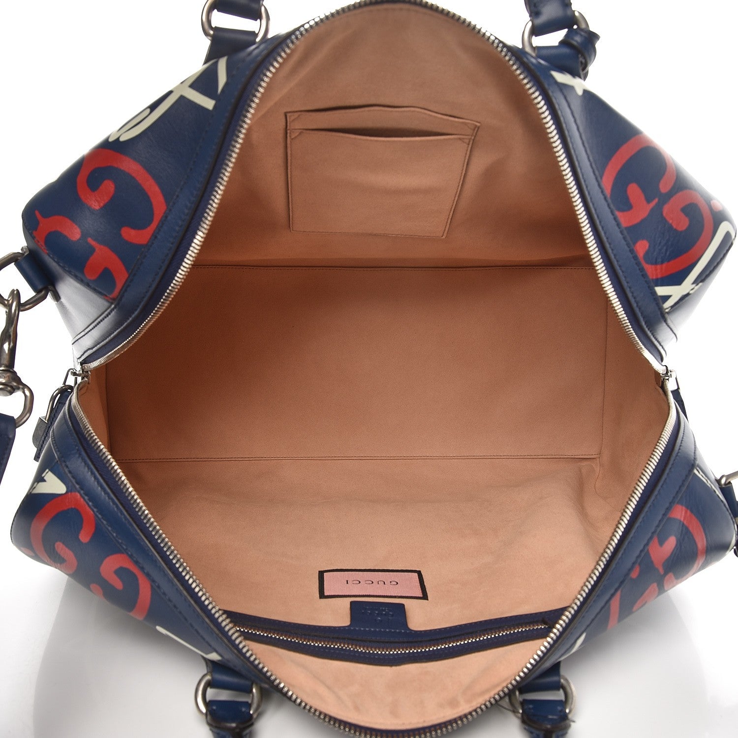 Gucci Calfskin GucciGhost Print Duffle Blue Agata Hibiscus Red 5 of 9