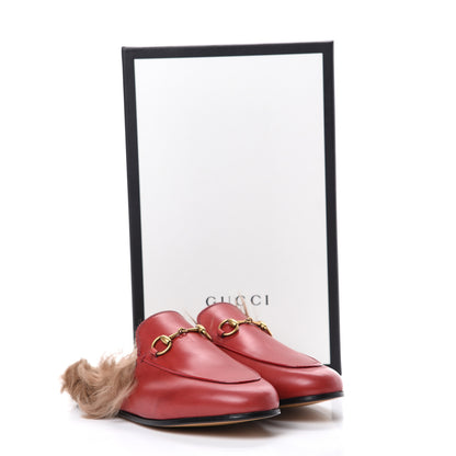 Gucci Betis Glamour Calfskin Fur Womens Princetown Slippers 37.5 Hibiscus Red Naturale 12 of 12