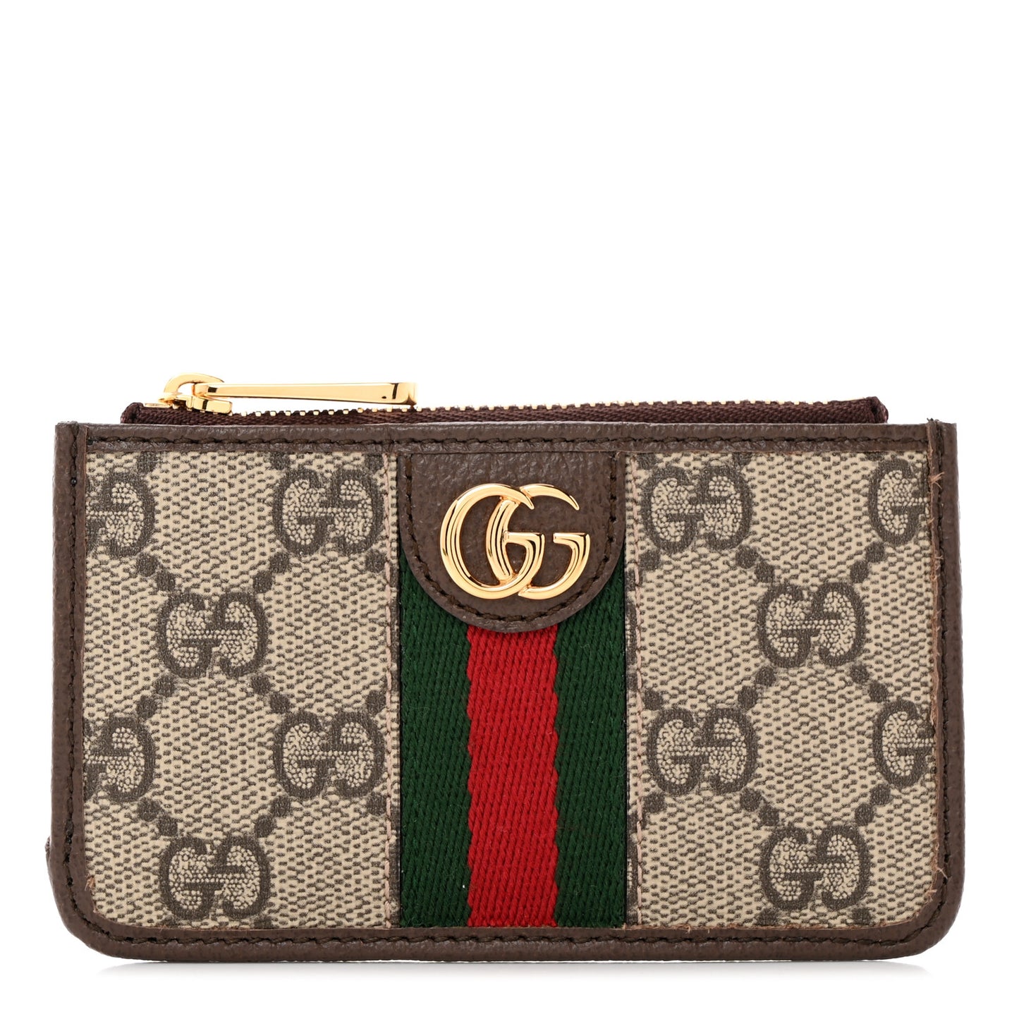 GG Supreme Monogram Web Ophidia Zip Card Case Brown