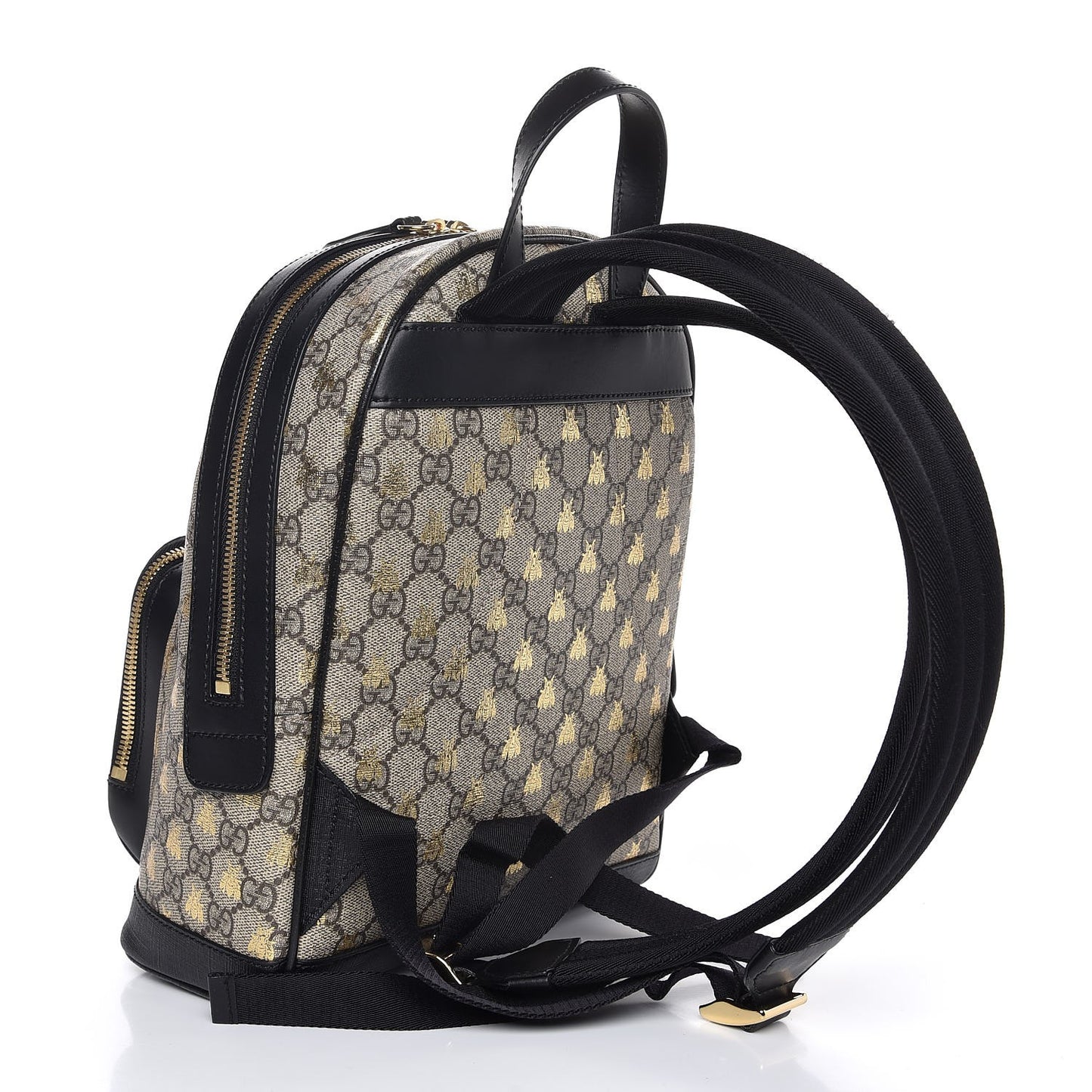 GG Supreme Monogram Bees Print Small Day Backpack Beige Oro Black