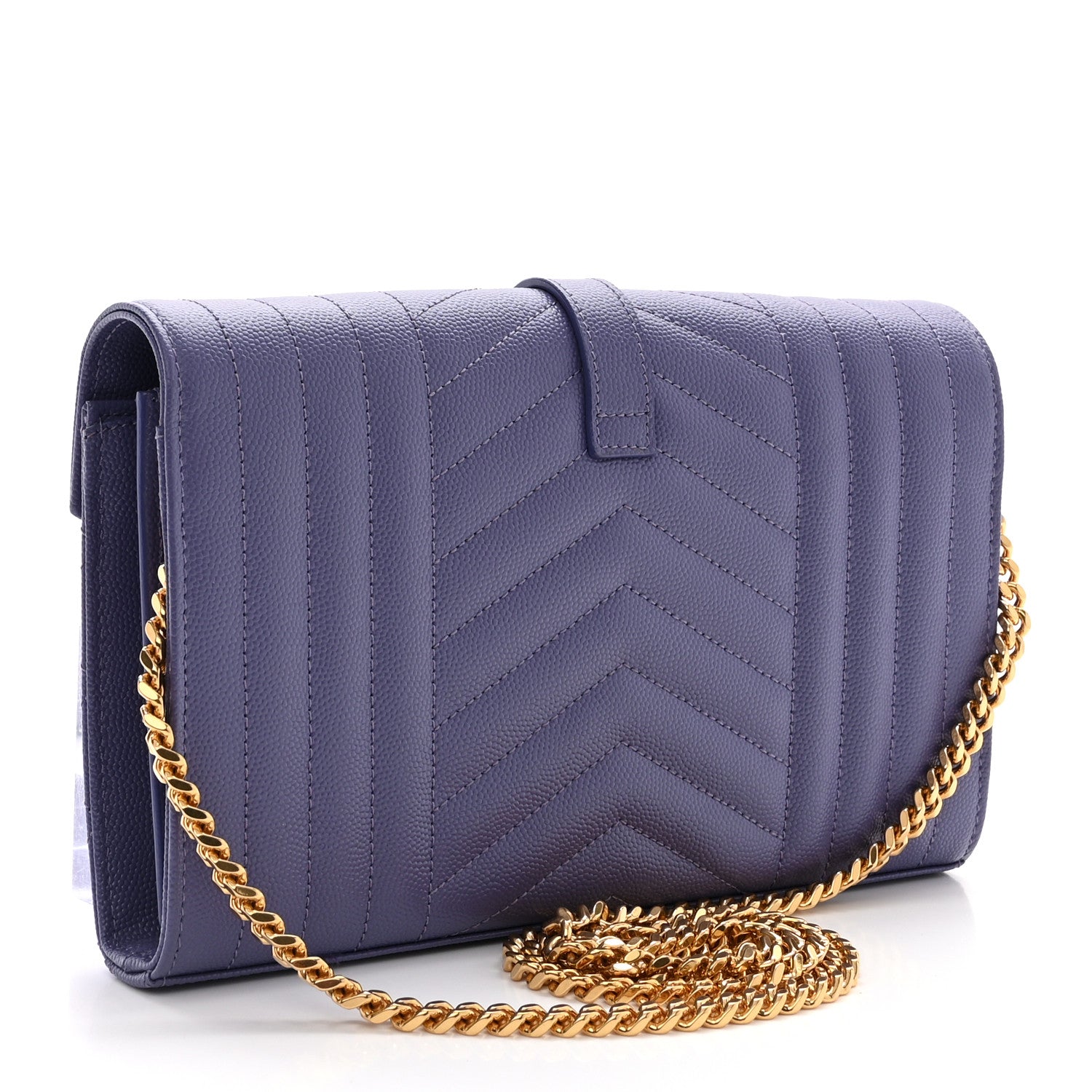 Saint Laurent Grain De Poudre Mixed Matelasse Triquilt Monogram Chain Wallet Dark Wisteria 3 of 10
