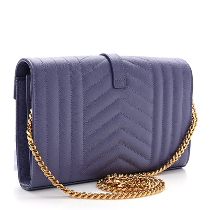Saint Laurent Grain De Poudre Mixed Matelasse Triquilt Monogram Chain Wallet Dark Wisteria 3 of 10