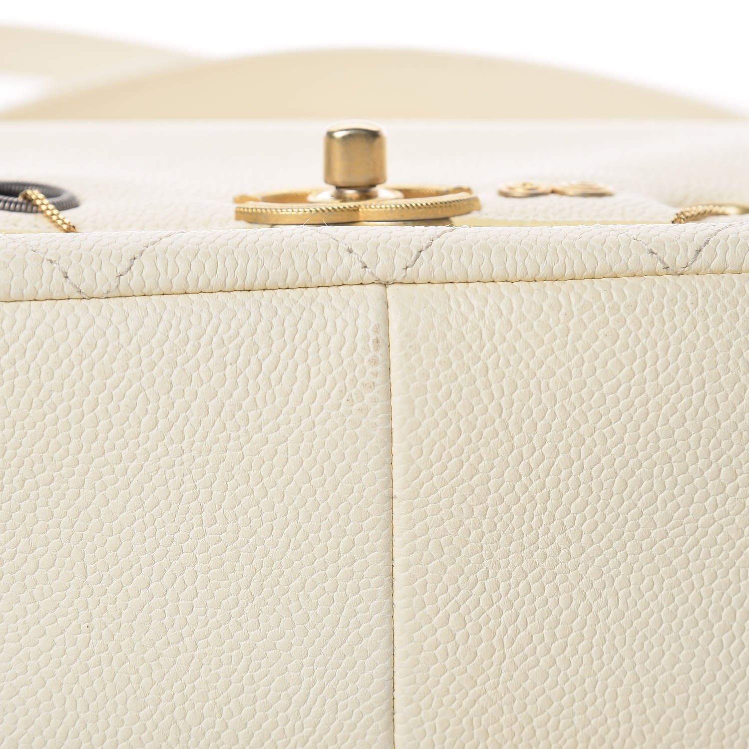 Chanel Caviar Quilted Grommet Embellished Piercing Chic Flap Bag Ivory 10 of 10