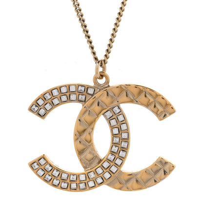 Chanel Baguette Crystal Quilted CC Pendant Necklace Gold 4 of 5