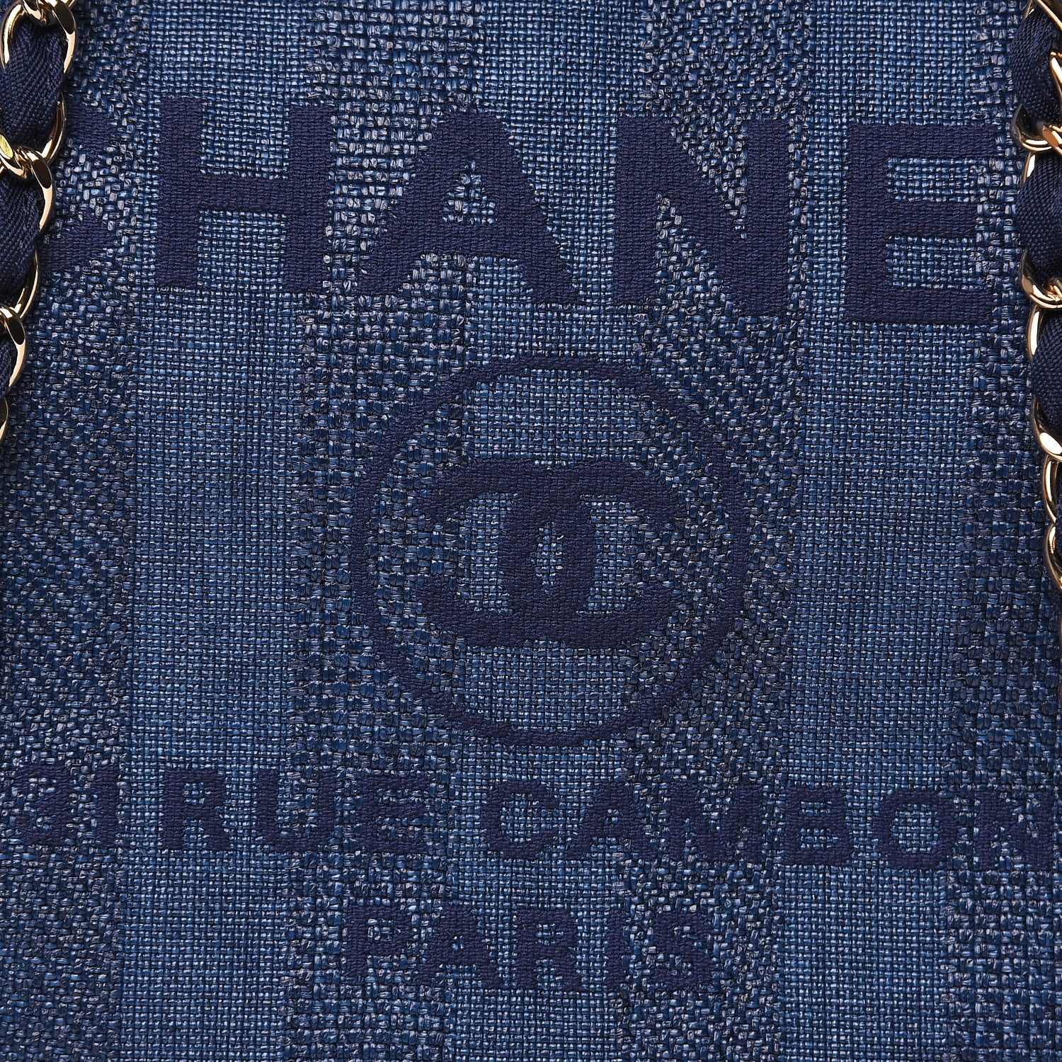 Chanel Woven Straw Raffia Striped Large Deauville Tote Navy Blue 10 of 11