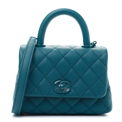 Chanel Caviar Quilted Incognito Extra Mini Coco Handle Flap Dark Turquoise 1 of 11