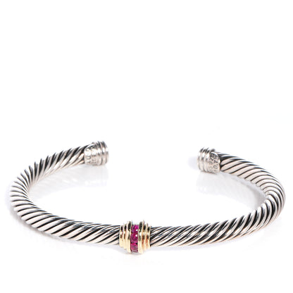 David Yurman Sterling Silver 14K Yellow Gold Ruby 5mm Cable Classics Single Station Bracelet 1 of 6