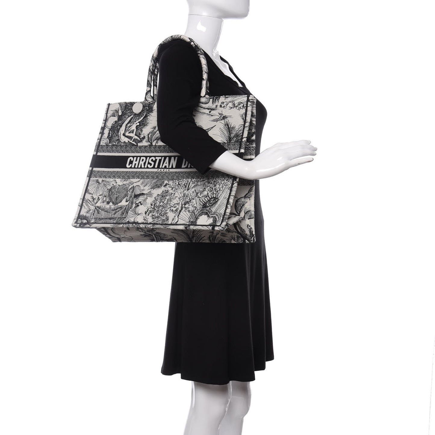 Canvas Embroidered Toile De Jouy Book Tote White Black