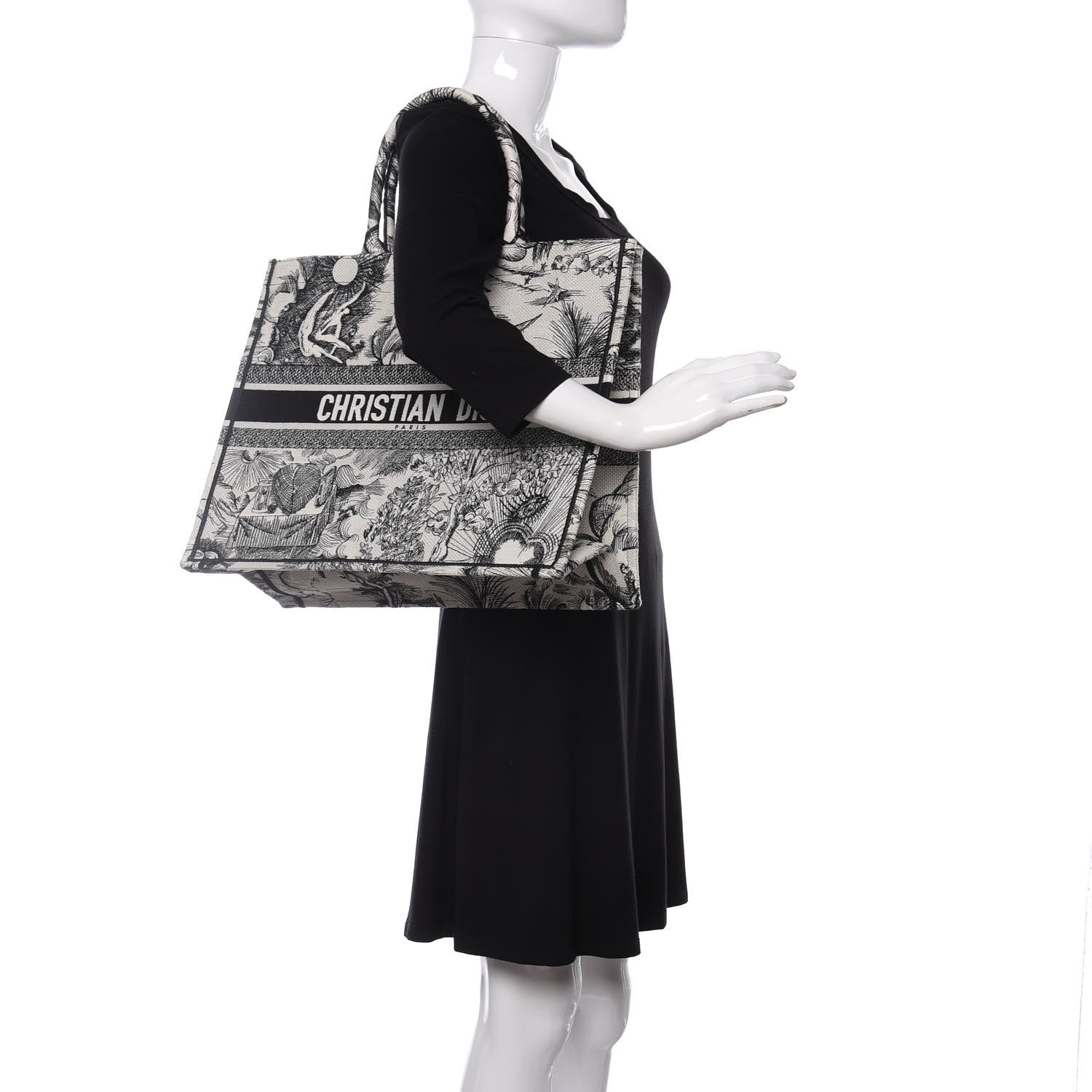 Christian Dior Canvas Embroidered Toile De Jouy Book Tote White Black 2 of 9