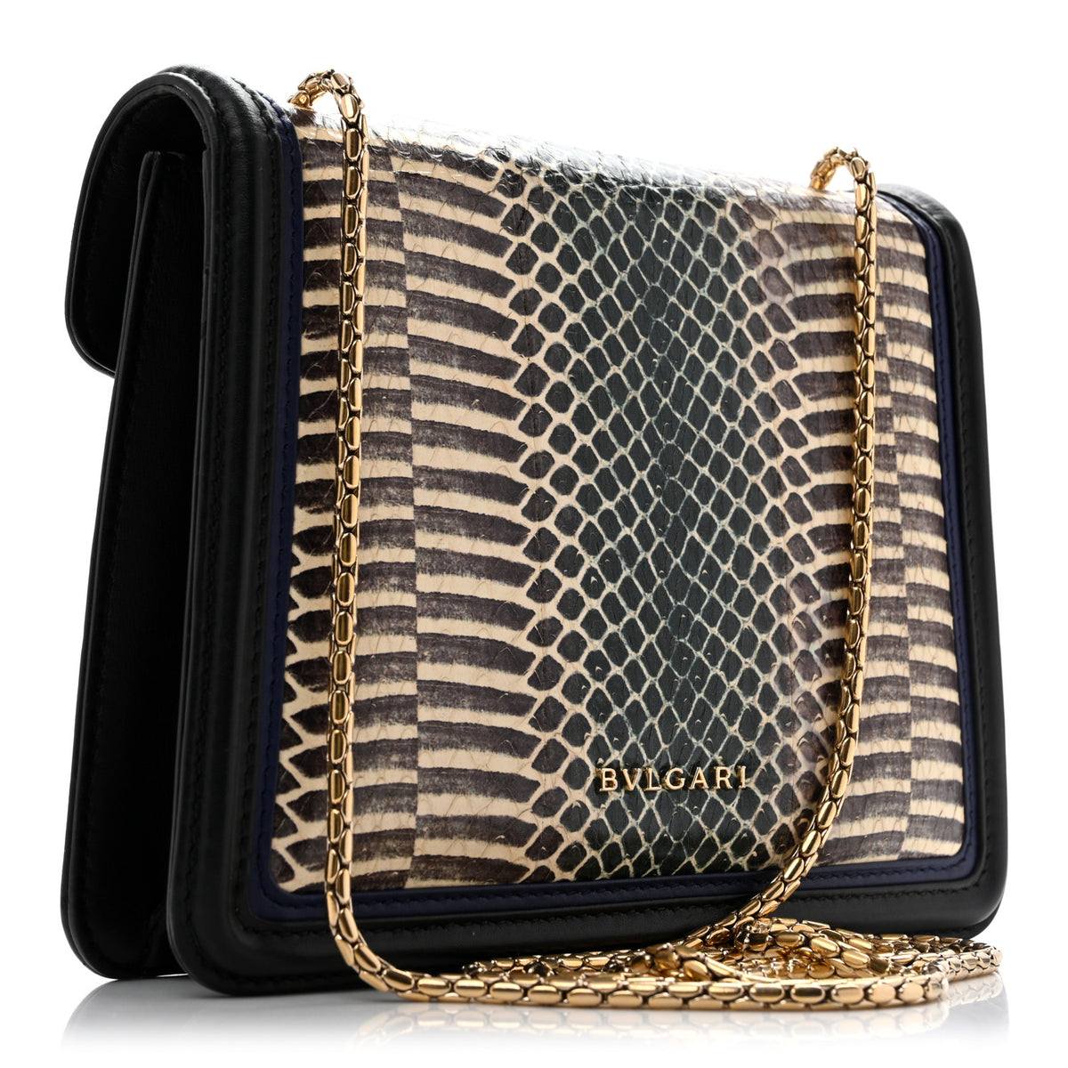 Calfskin Snakeskin Serpenti Forever Crossbody Bag Blue Black Multicolor