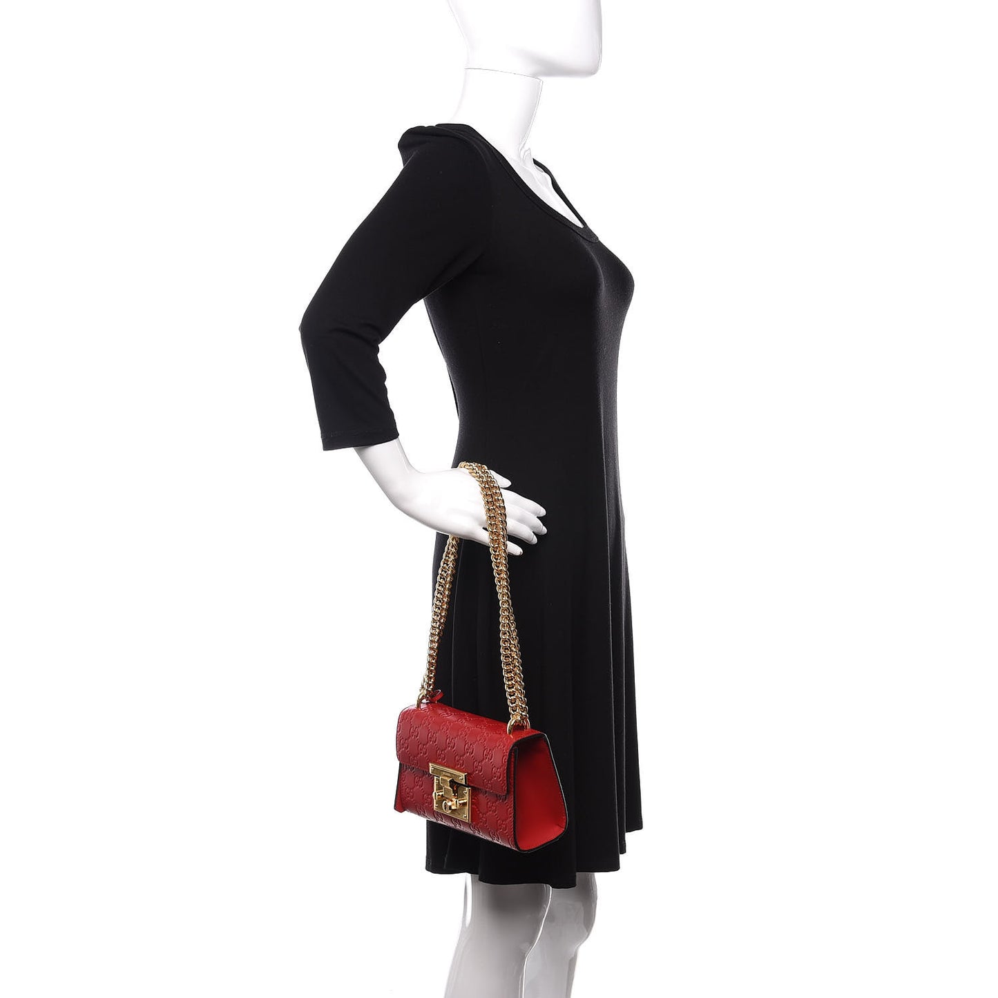 Guccissima Small Padlock Shoulder Bag Hibiscus Red