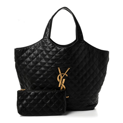 Saint Laurent Lambskin Quilted Maxi Icare Shopping Tote Black 3 of 11