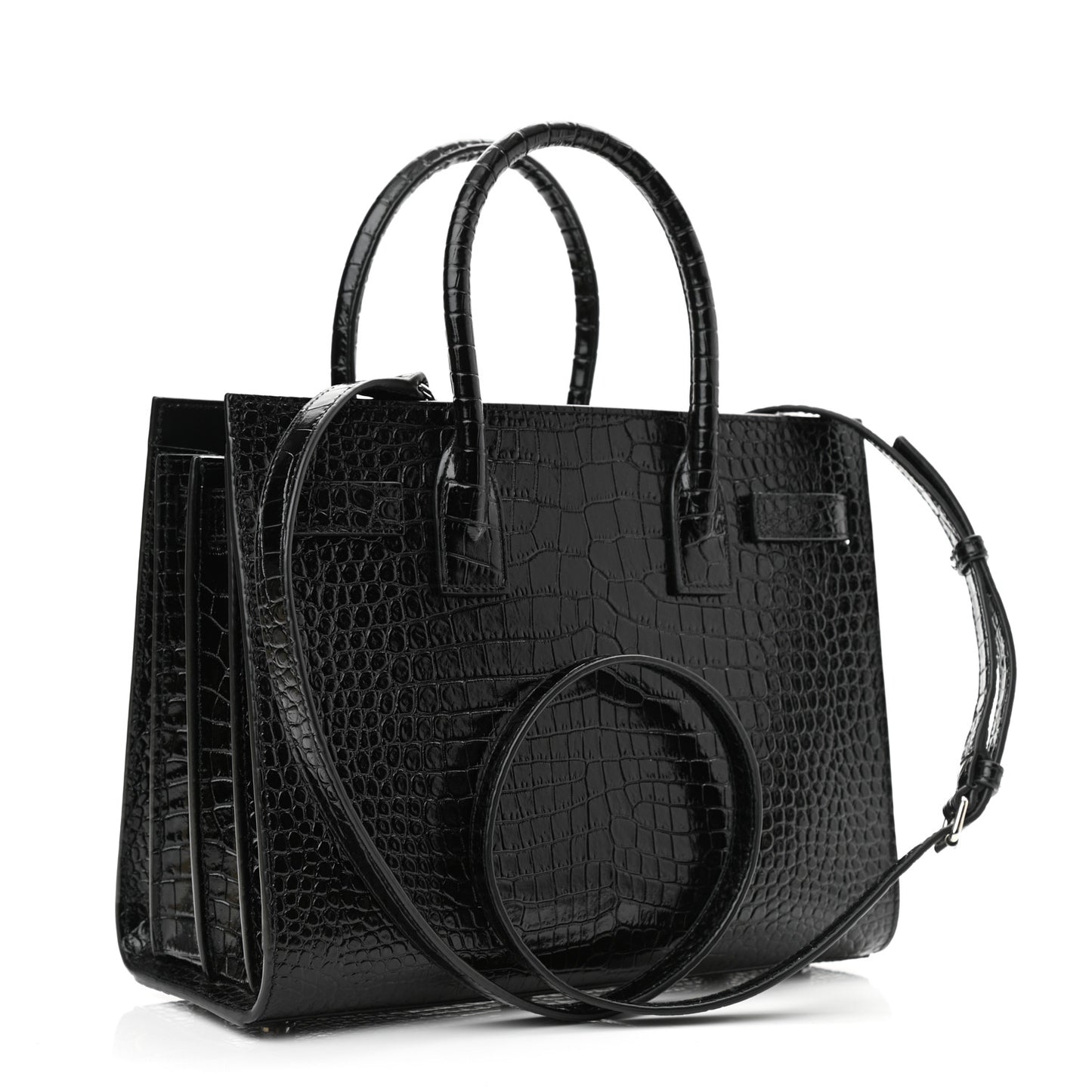 Calfskin Crocodile Embossed Baby Sac De Jour Black