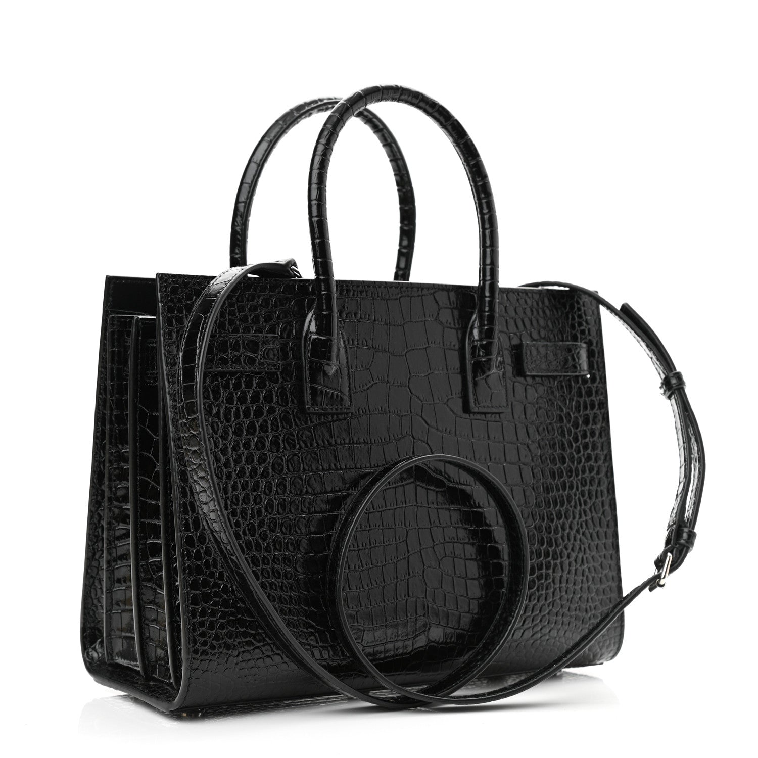 Saint Laurent Calfskin Crocodile Embossed Baby Sac De Jour Black 3 of 10