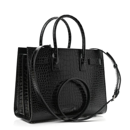 Saint Laurent Calfskin Crocodile Embossed Baby Sac De Jour Black 3 of 10