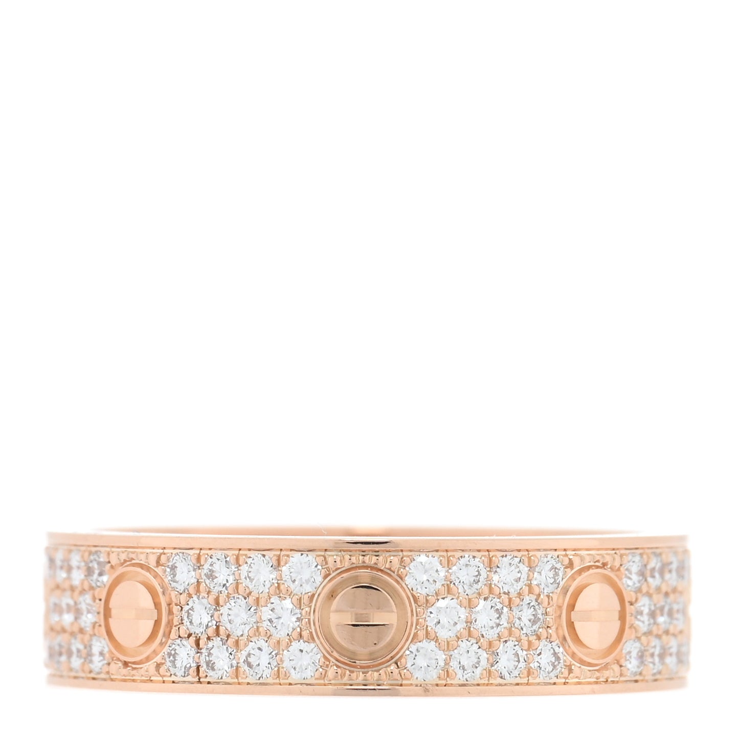 18K Pink Gold Diamond 5mm LOVE Wedding Paved Band Ring 53 6.5