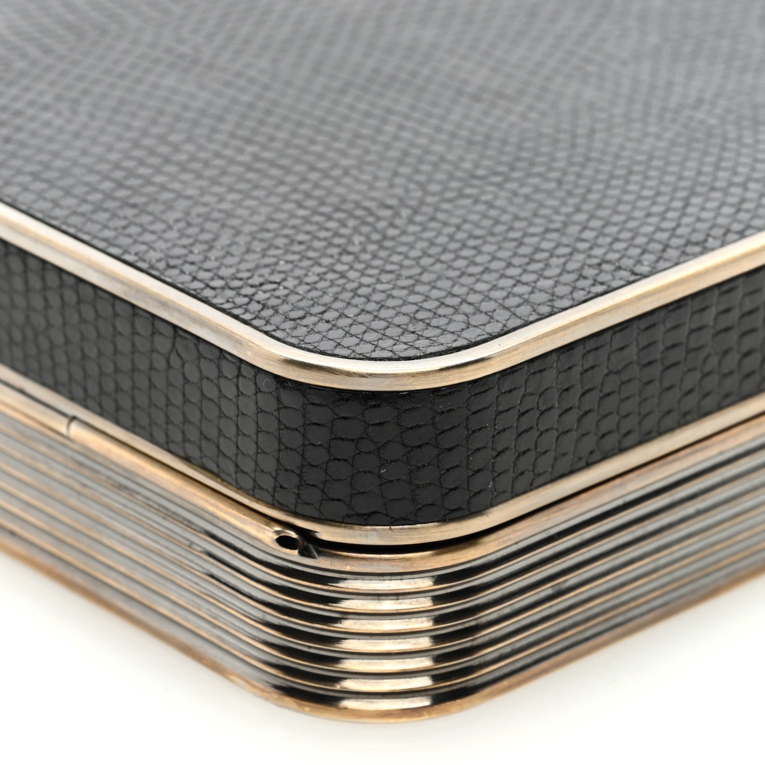 Salvatore Ferragamo Lizard Metal Box Clutch Black Gold 8 of 8