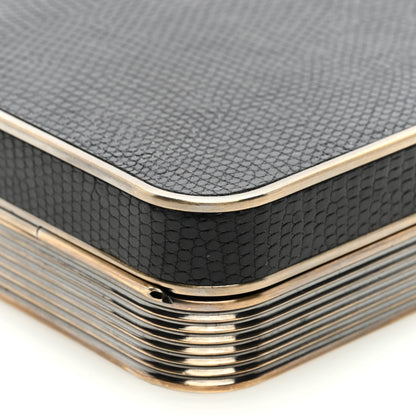Salvatore Ferragamo Lizard Metal Box Clutch Black Gold 8 of 8