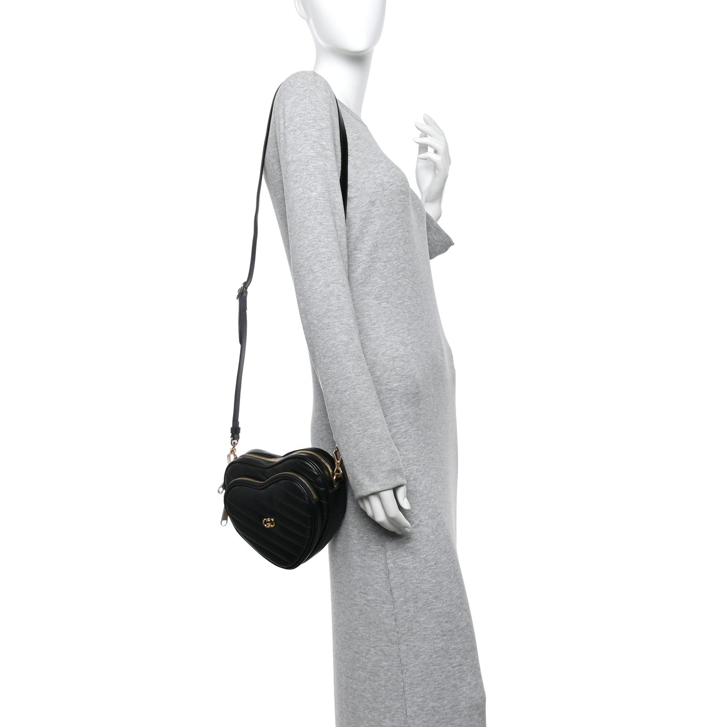 Calfskin Matelasse Diagonal Mini Interlocking G Heart Shoulder Bag Black