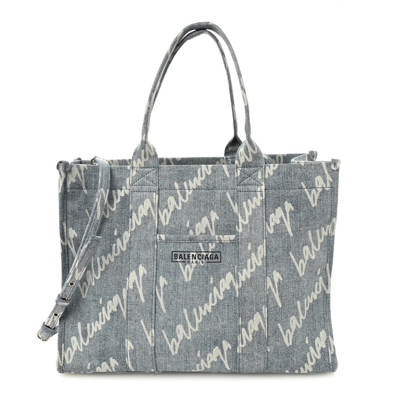 Balenciaga Denim Scribble Logo Medium Hardware Tote Blue 1 of 11
