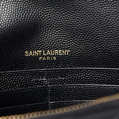 Saint Laurent Grain De Poudre Matelasse Chevron Monogram Envelope Chain Wallet Black 5 of 10