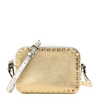 Valentino Garavani Metallic Calfskin Rockstud Camera Crossbody Bag Gold 1 of 10
