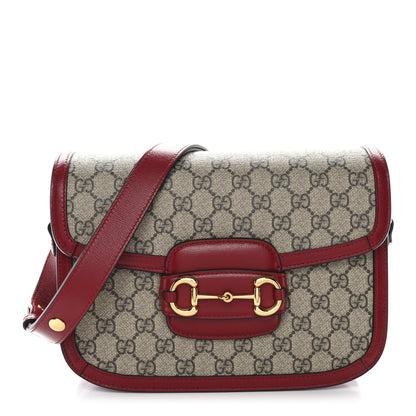 Gucci GG Supreme Monogram Azalea Calfskin Horsebit 1955 Shoulder Bag Beige Ebony New Cherry Red 1 of 10