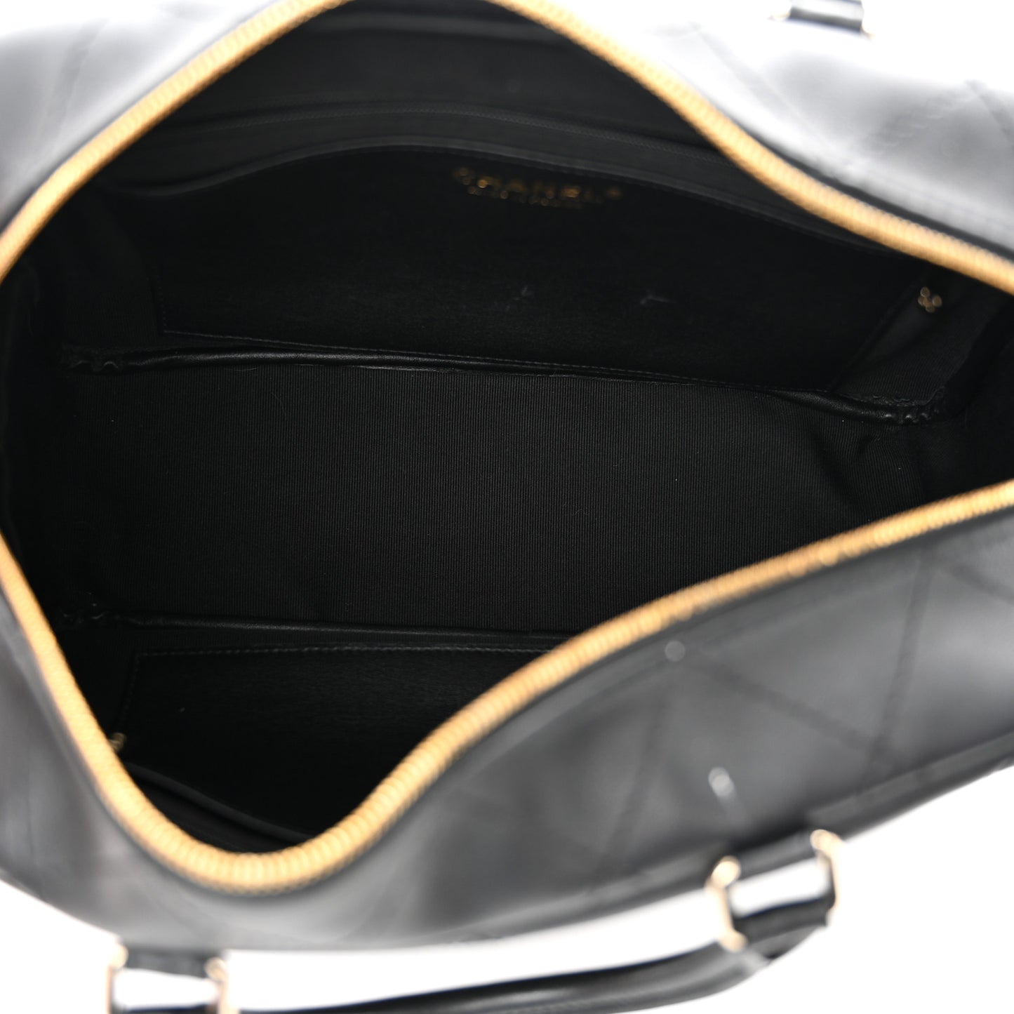 Calfskin Diamond Stitched Top Handle Bowling Bag Black