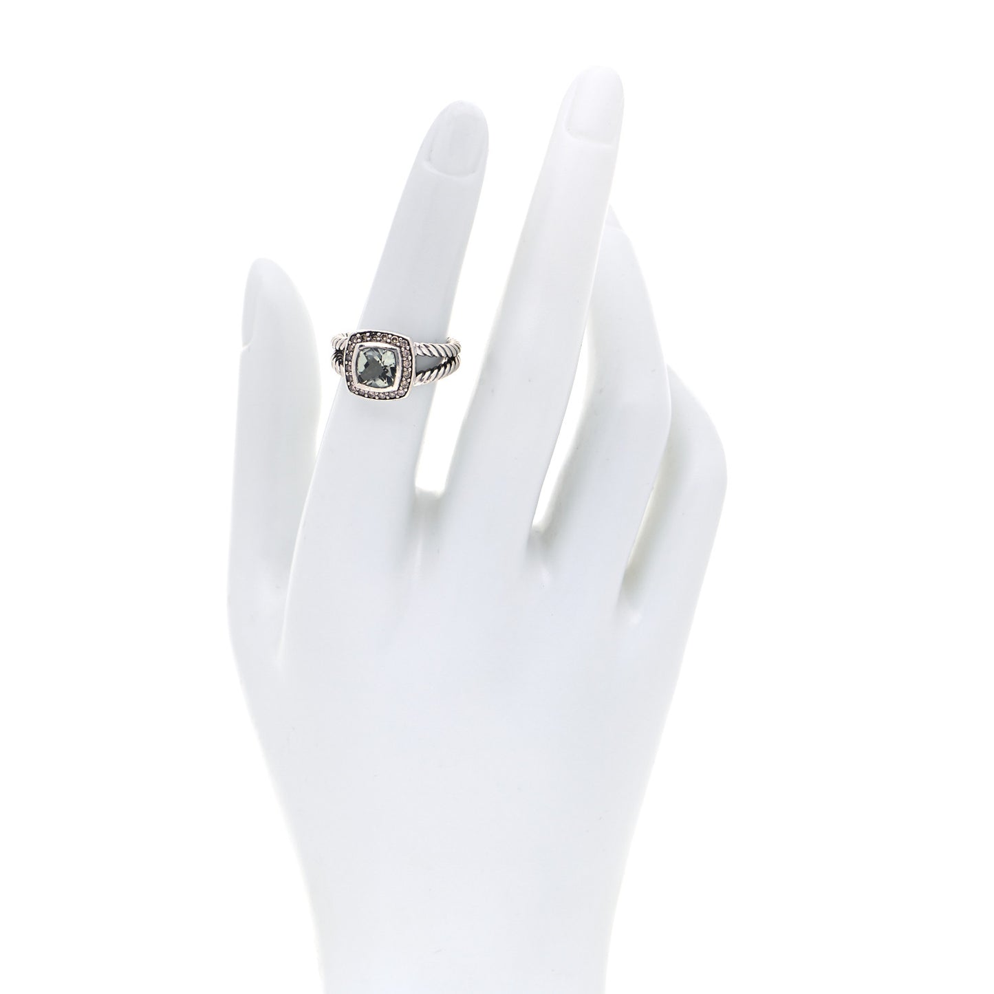 Sterling Silver Diamond Prasiolite 7mm Petite Albion Ring 51 5.75