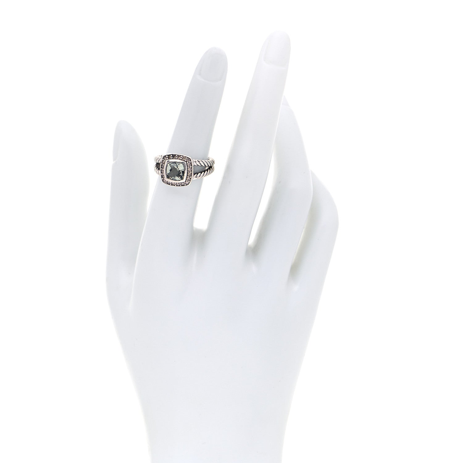 David Yurman Sterling Silver Diamond Prasiolite 7mm Petite Albion Ring 51 5.75 2 of 4